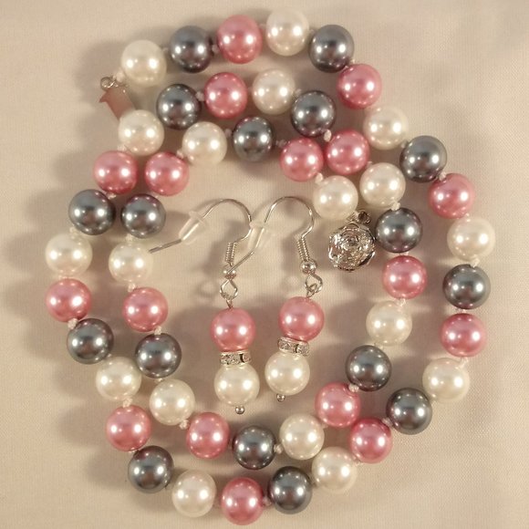 8mm Tri Color South Sea Shell Pearl Necklace + Earrings Set AAA+ Gorgeous Gift - Picture 1 of 3